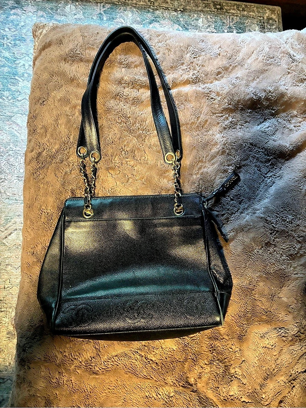 Chanel Vintage Caviar Leather Chain Tote Bag Black Shoulder Bag